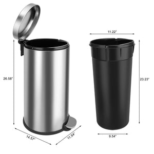 8 Gal./30 Liter Stainless Steel Round Step-on Trash Can for Kitchen