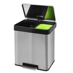 10.6 Gal/40 Liter Recycle Stainless Steel Step Rectangular Trash Can with dual 5.3 Gallon Compartments