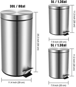 Step Trash Can,Carbon Steel Garbage Can with Lid and Plastic Inner Bucket for Bathroom (1.3+1.3+8 Gallon)