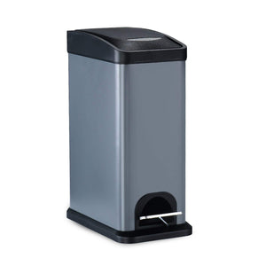 8 Liter / 2.1 Gallon Step Trash Can,Carbon Steel Garbage Can with Lid and Plastic Inner Bucket for Bathroom (Gray)