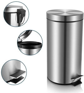 Step Trash Can,Carbon Steel Garbage Can with Lid and Plastic Inner Bucket for Bathroom (1.3+1.3+8 Gallon)