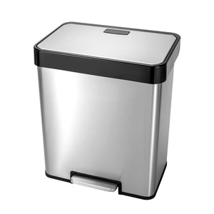 10.6 Gal/40 Liter Recycle Stainless Steel Step Rectangular Trash Can with dual 5.3 Gallon Compartments