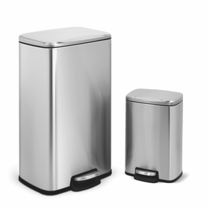 8 Gal./30-Liter and 1.3 Gal./5-Liter Fingerprint Free Brushed Stainless Steel Kitchen and Bathroom Rectangular Trash Can Set