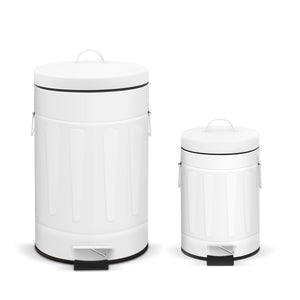 3+12 Liter New York Style Round Trash Can Combo White Coated