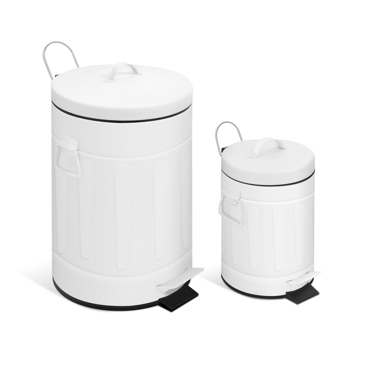 3+12 Liter New York Style Round Trash Can Combo White Coated