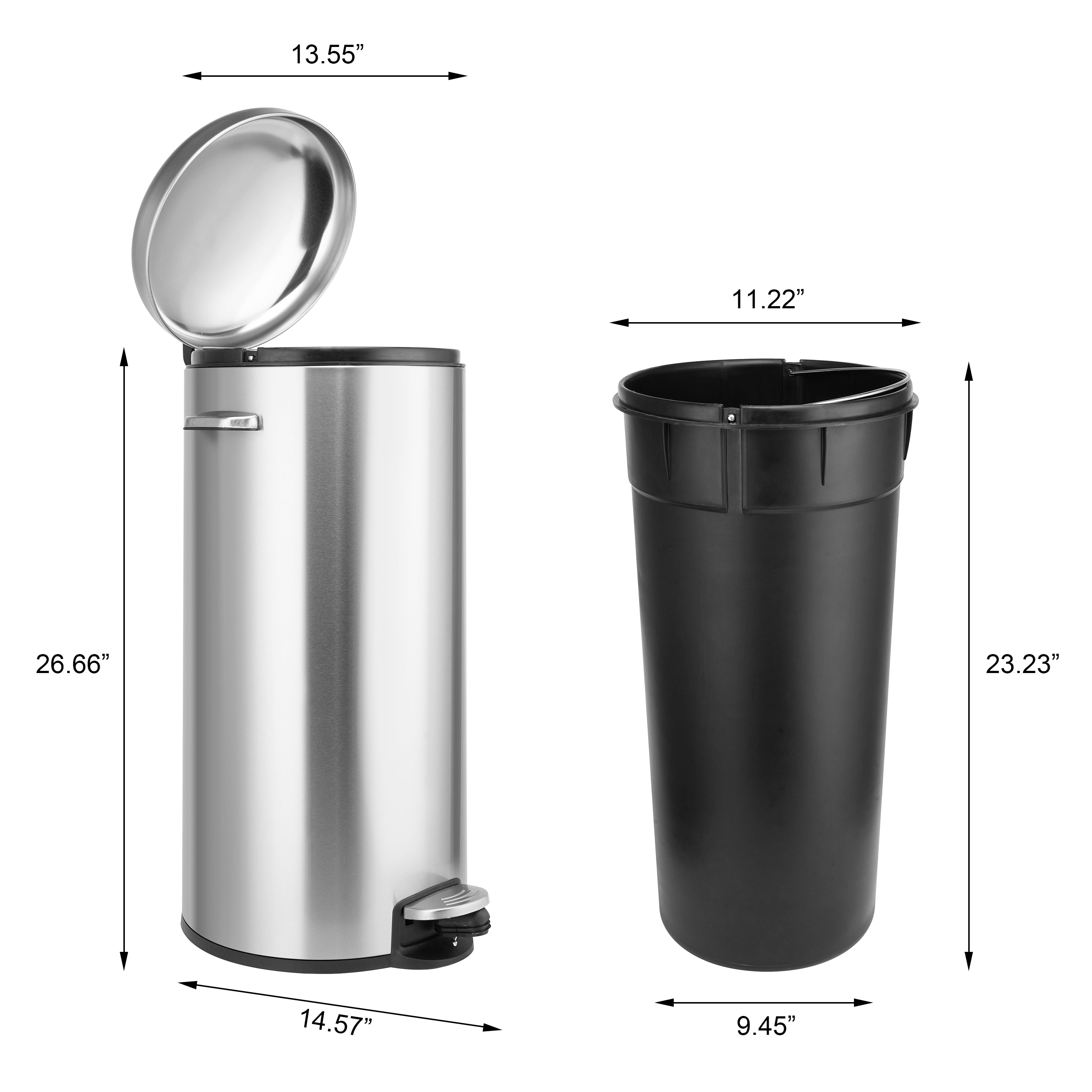 8 Gal./30 Liter Stainless Steel Round Shape Step-on Trash Can for Kitchen